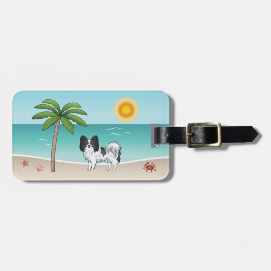 Schwarz-weiß Papillon Dog Tropical Summer Beach Gepäckanhänger (Vorderseite horizontal)