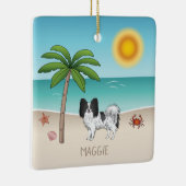 Schwarz-weiß Papillon Dog Tropical Summer Beach Keramikornament (Rechts)