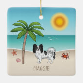Schwarz-weiß Papillon Dog Tropical Summer Beach Keramikornament (Rückseite)