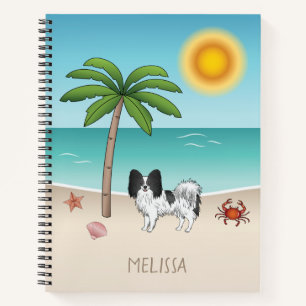 Schwarz-weiß Papillon Dog Tropical Summer Beach Notizblock