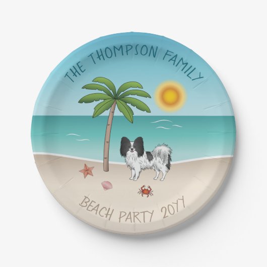 Schwarz-weiß Papillon Dog Tropical Summer Beach Pappteller (Vorderseite)