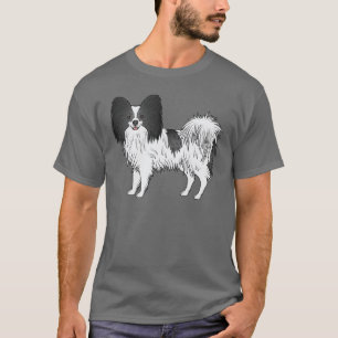 Schwarz-Weiß Papillon Glücklicher Cartoon Hund T-Shirt