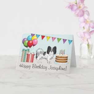 Schwarz-Weiß Papillon Hund farbenfroh Geburtstag Karte