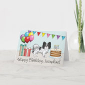 Schwarz-Weiß Papillon Hund farbenfroh Geburtstag Karte (Vorderseite)