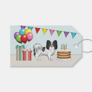 Schwarz-Weiß-Papillon-Hund Farbiger Geburtstag Geschenkanhänger