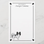 Schwarz-Weiß-Papillon-Hund mit Pfoten und Text Briefpapier (Vorderseite)