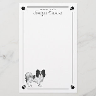 Schwarz-Weiß-Papillon-Hund mit Pfoten und Text Briefpapier