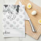 Schwarz-Weiß-Papillon-Hund mit Pfoten und Text Geschirrtuch (Viertel Falte)