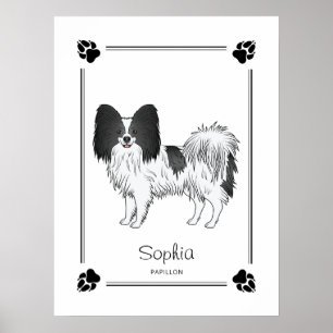 Schwarz-Weiß-Papillon-Hund mit Pfoten und Text Poster
