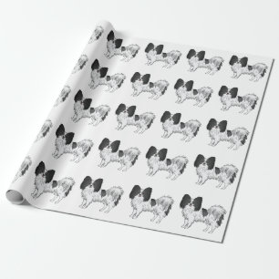 Schwarz-Weiß-Papillon Süßes Cartoon-Hund-Muster Geschenkpapier