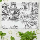 Schwarz-Weiß-Paris-Eiffel-Toile Geschirrtuch (Gefaltet)