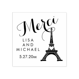 Schwarz-Weiß-Paris-Eiffelturm Wedding Merci Gummistempel