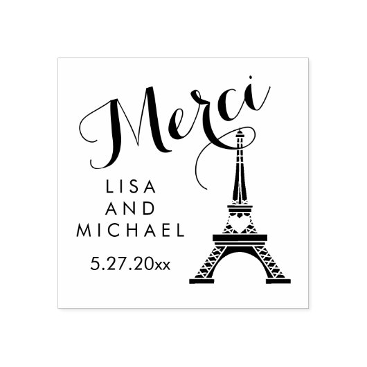 Schwarz-Weiß-Paris-Eiffelturm Wedding Merci Gummistempel (Prägung)