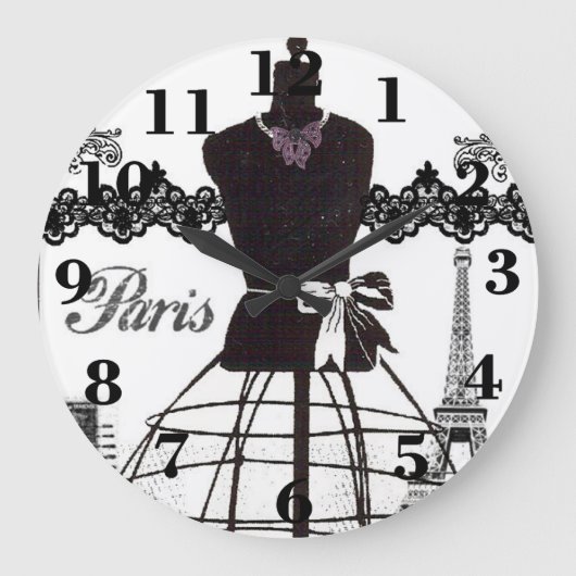Schwarz-weiß Paris Fashion Mannequin Große Wanduhr (Vorderseite)