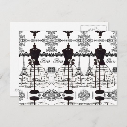 Schwarz-weiß Paris Fashion Mannequin Postkarte (Vorne/Hinten)
