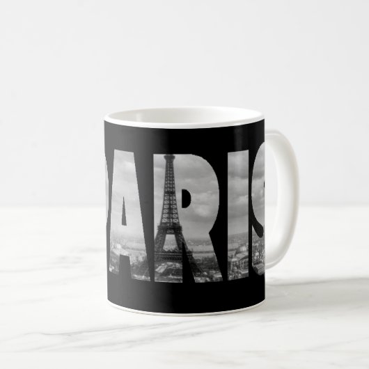 Schwarz-Weiß-Paris Kaffeetasse (VorderseiteRechts)