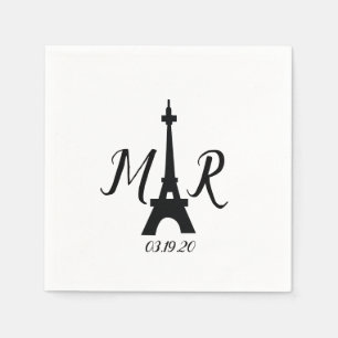 Schwarz Weiß Paris Turm Hochzeitslogo Serviette