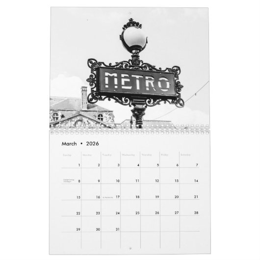 Schwarz-Weiß-Pariser Wohngestaltung Kalender (Mär 2026)