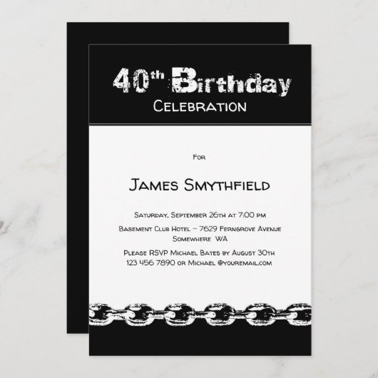 Schwarz-Weiß-Party 40. Geburtstag Einladung (Vorne/Hinten)
