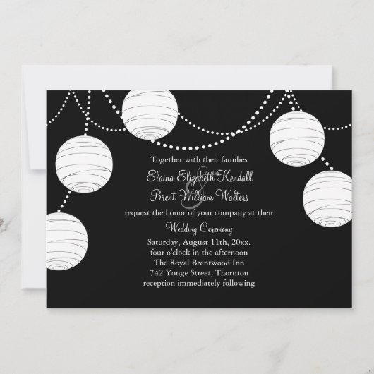Schwarz-Weiß-Party-Laternen Hochzeitsfeiern Einladung (Vorderseite)