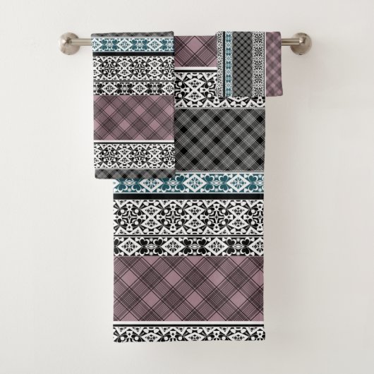 Schwarz-Weiß-Patchwork-Spitze Badhandtuch Set (Insitu)