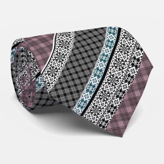 Schwarz-Weiß-Patchwork-Spitze Krawatte (Gerollt)