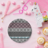 Schwarz-Weiß-Patchwork-Spitze Pappteller (Party)