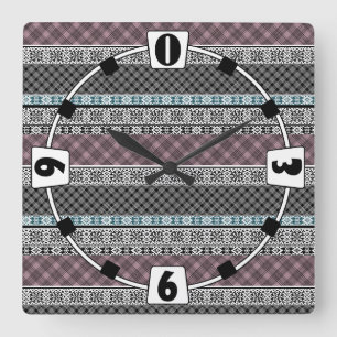 Schwarz-Weiß-Patchwork-Spitze Quadratische Wanduhr