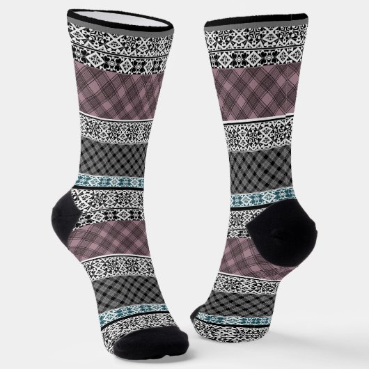 Schwarz-Weiß-Patchwork-Spitze Socken (Gewinkelt)