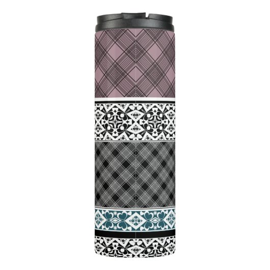 Schwarz-Weiß-Patchwork-Spitze Thermosbecher (Rückseite)