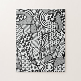 Schwarz-Weiß-Patchworkmuster 02 Puzzle