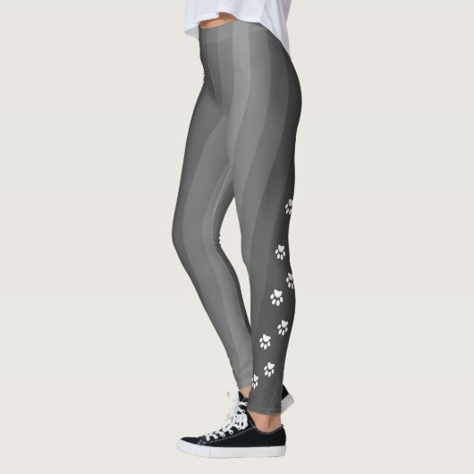 Schwarz-Weiß-Paw Print Diagonal Strip Workout Leggings (Links)