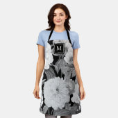 Schwarz-Weiß-Peongram Schürze (Getragen)