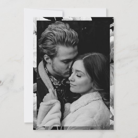 Schwarz-Weiß-Peonies-Foto Save The Date (Rückseite)