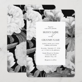 Schwarz-Weiß-Peonies-Hochzeit Einladung