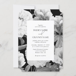Schwarz-Weiß-Peonies-Hochzeit Einladung