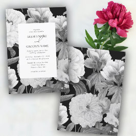 Schwarz-Weiß-Peonies-Hochzeit Einladung