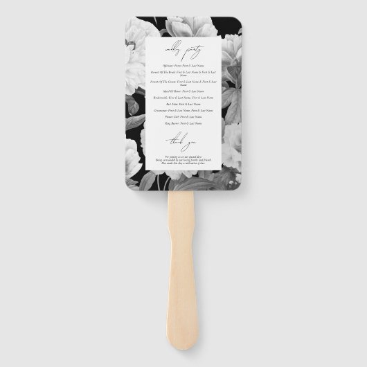 Schwarz-Weiß-Peonies-Hochzeit Fächer (Rückseite)