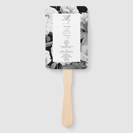 Schwarz-Weiß-Peonies-Hochzeit Fächer (Vorderseite)