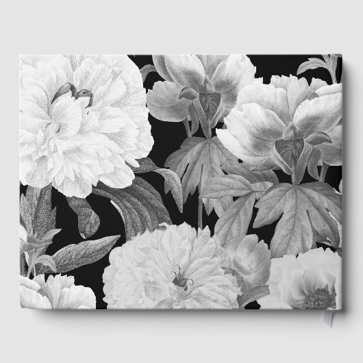 Schwarz-Weiß-Peonies-Hochzeit Gästebuch (Rückseite)