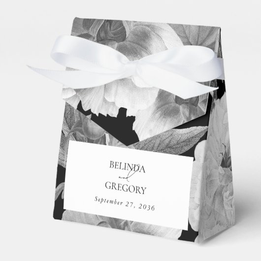 Schwarz-Weiß-Peonies-Hochzeit Geschenkschachtel (Vorderseite)
