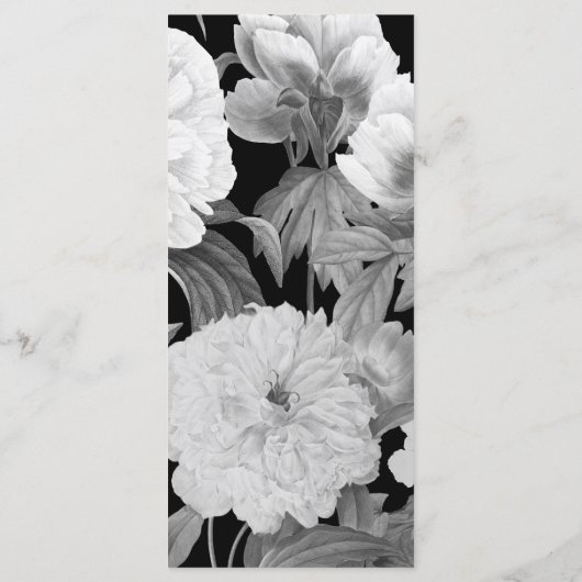 Schwarz-Weiß-Peonies-Hochzeit Menükarte (Rückseite)