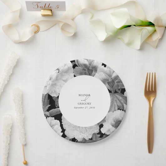 Schwarz-Weiß-Peonies-Hochzeit Pappteller (Hochzeit)