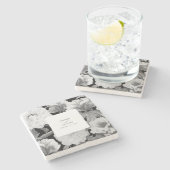 Schwarz-Weiß-Peonies-Hochzeit Steinuntersetzer (Seitenansicht)