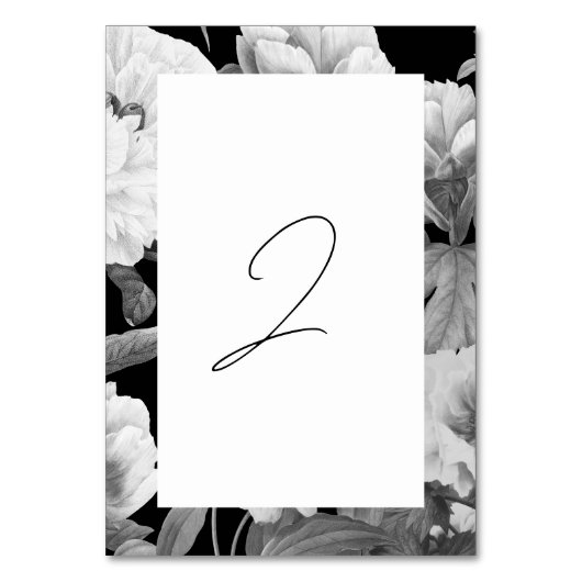Schwarz-Weiß-Peonies-Hochzeit Tischnummer (Vorderseite)