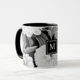 Schwarz-Weiß-Peony-Monogramm Tasse