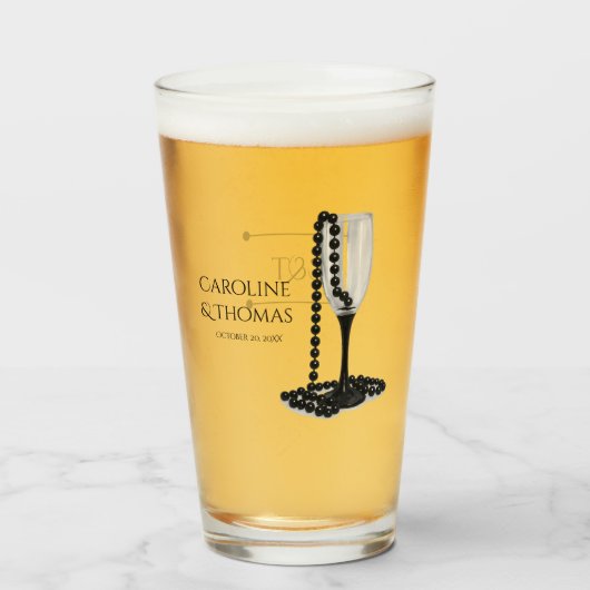 Schwarz-Weiß-Perlen-Champagnerglas-Hochzeit Glas (Vorne (Gefüllt))