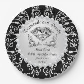 Schwarz-Weiß-Perlen und Diamantpapiere-Teller Pappteller (Vorderseite)