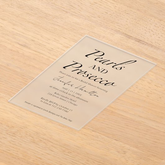 Schwarz-Weiß-Perlen und Prosecco-Brautparty Acryleinladungen (Ablage )