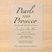 Schwarz-Weiß-Perlen und Prosecco-Brautparty Acryleinladungen (Vorderseite)